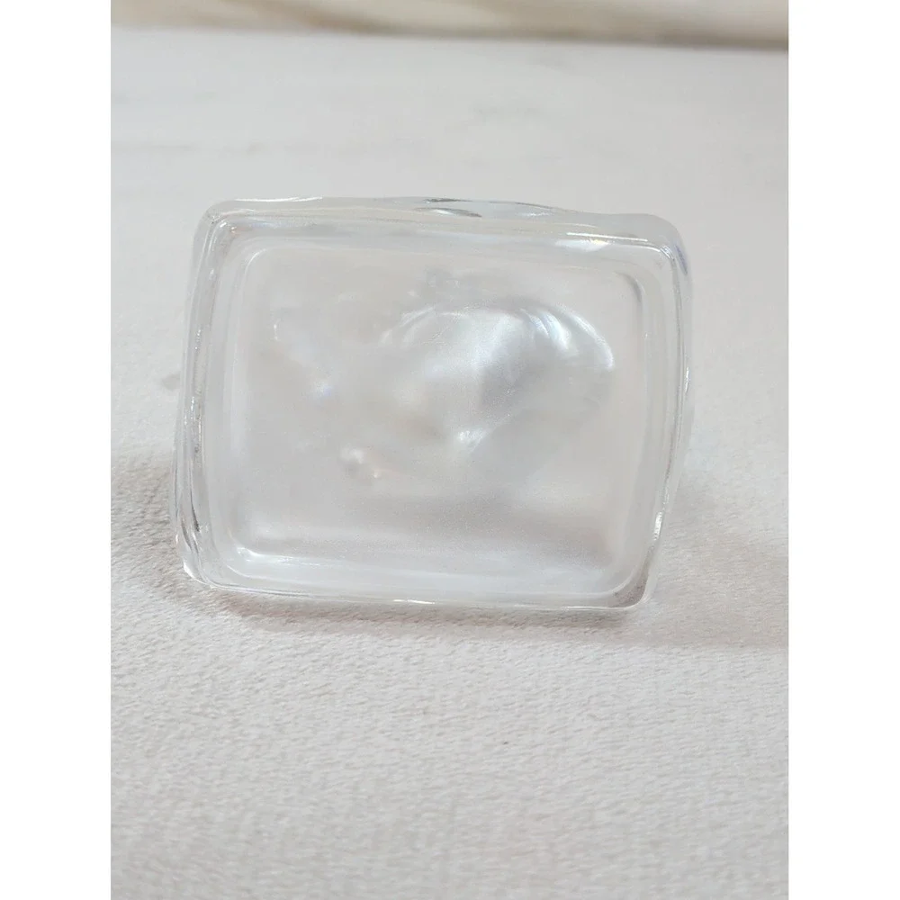 Vintage Clear Art Glass‎ Cat Figurine on Frosted Base Crystal Style Paperweight